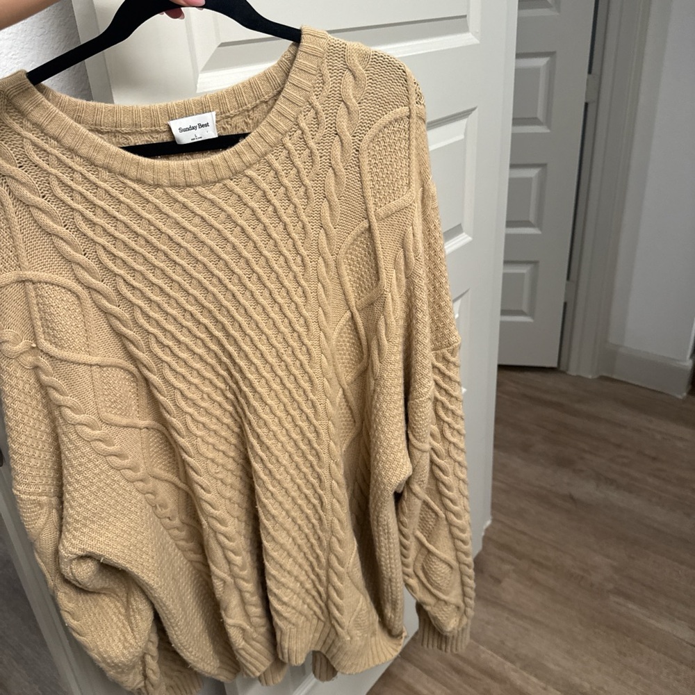 Aritzia Cozy Cable Knit Sweater in Tan